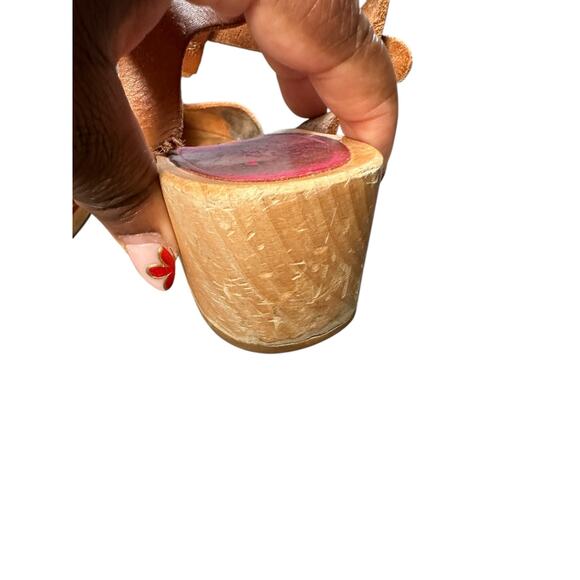 Swedish Hasbeens Brown Almond Toe T-Strap Wooden Block Heel Leather Clogs Size 5 - Picture 13 of 15